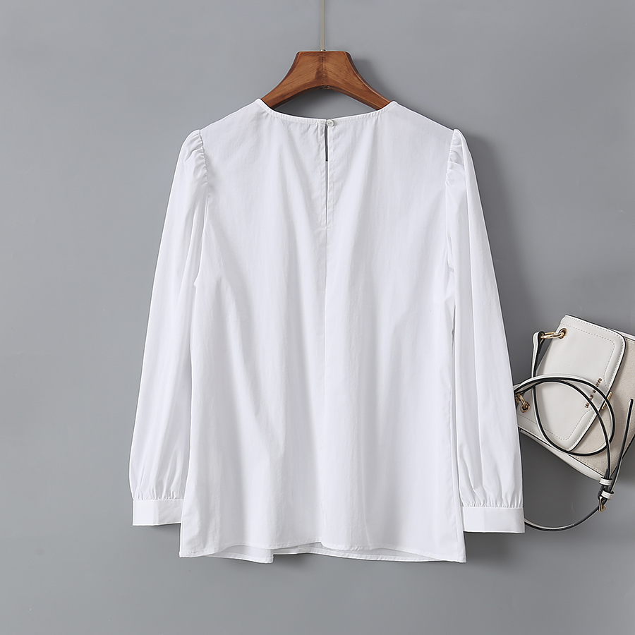 秋装时尚气质灯笼袖纯白衬衫