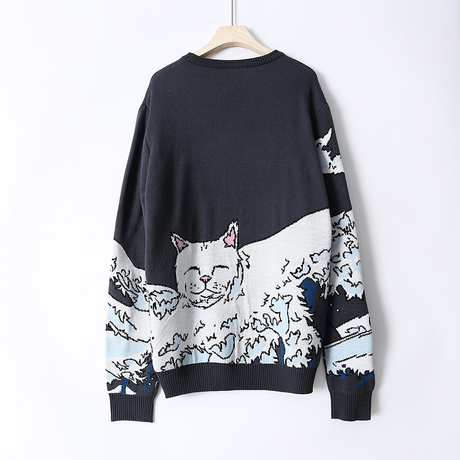 新款日系圣诞猫咪卡通毛衣大胆潮流设计毛衣