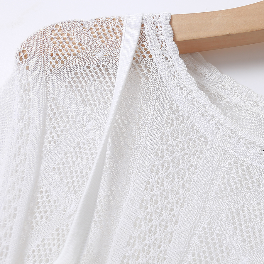 新款韩版白色镂空上衣吊带背心套装性感毛织