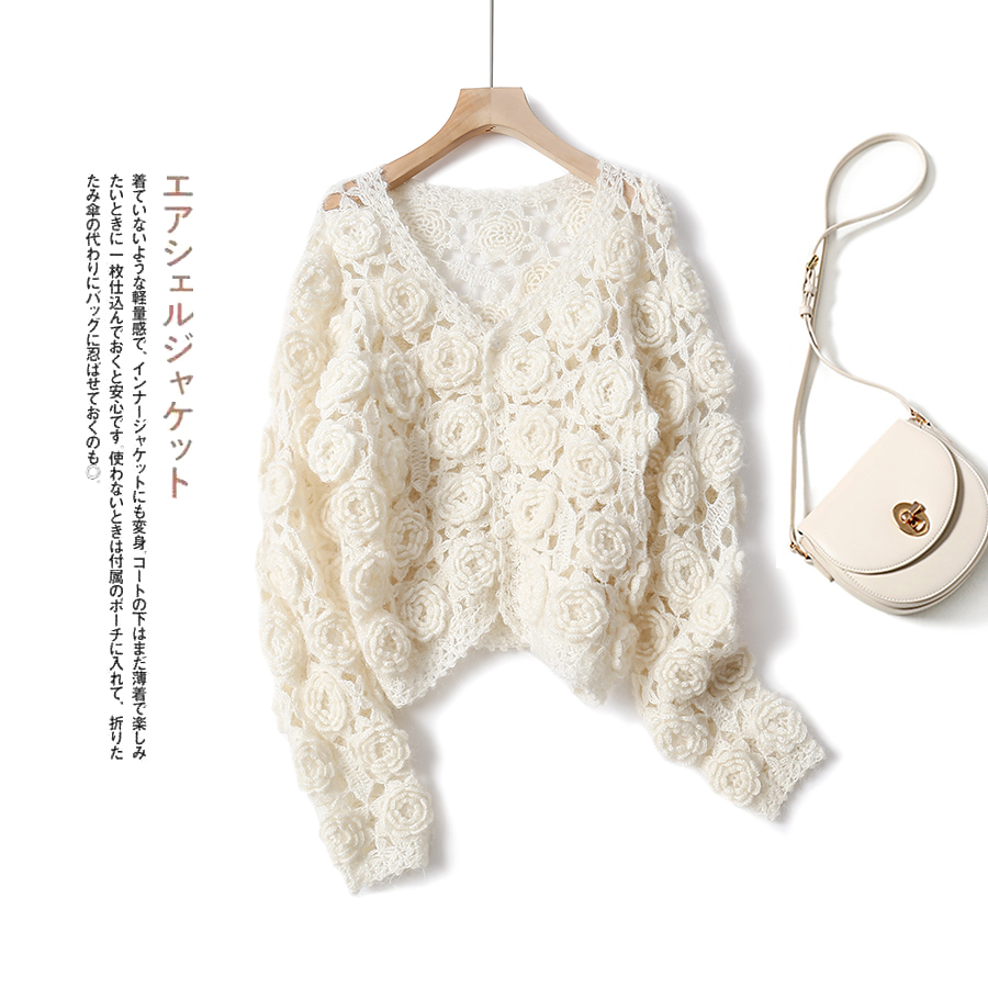 新款韩版气质镂空编织羊绒外套高端百搭修身