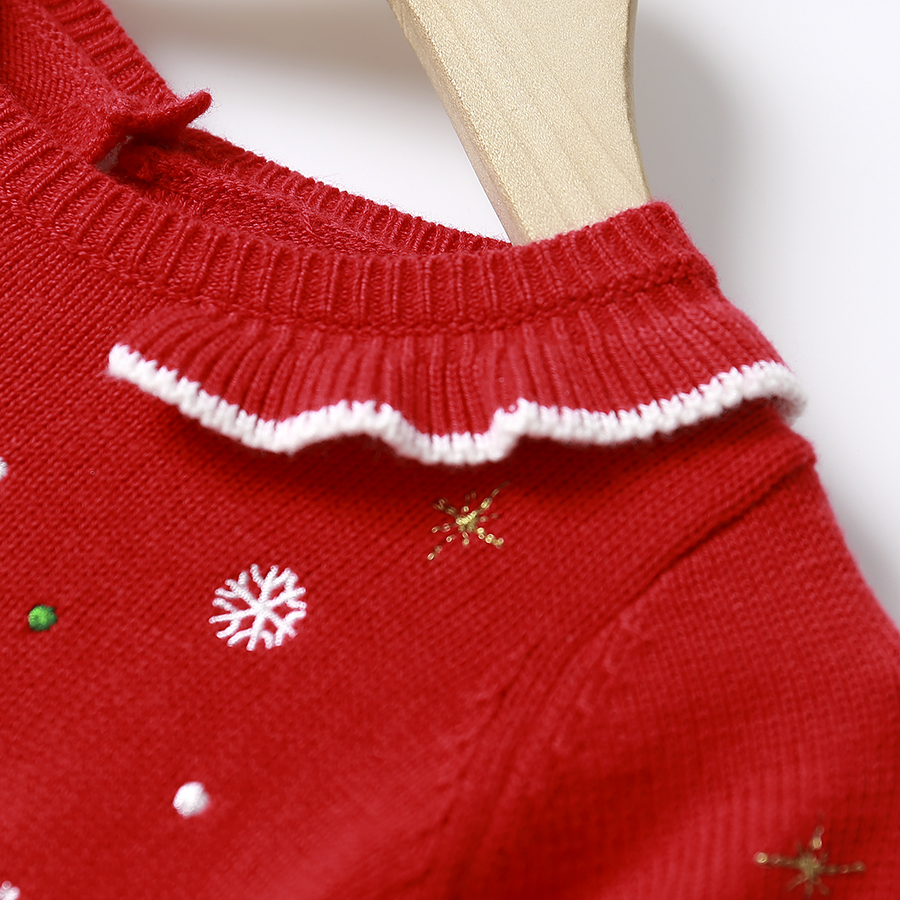 新款童装喜庆圣诞小麋鹿图案刺绣毛织衫外套