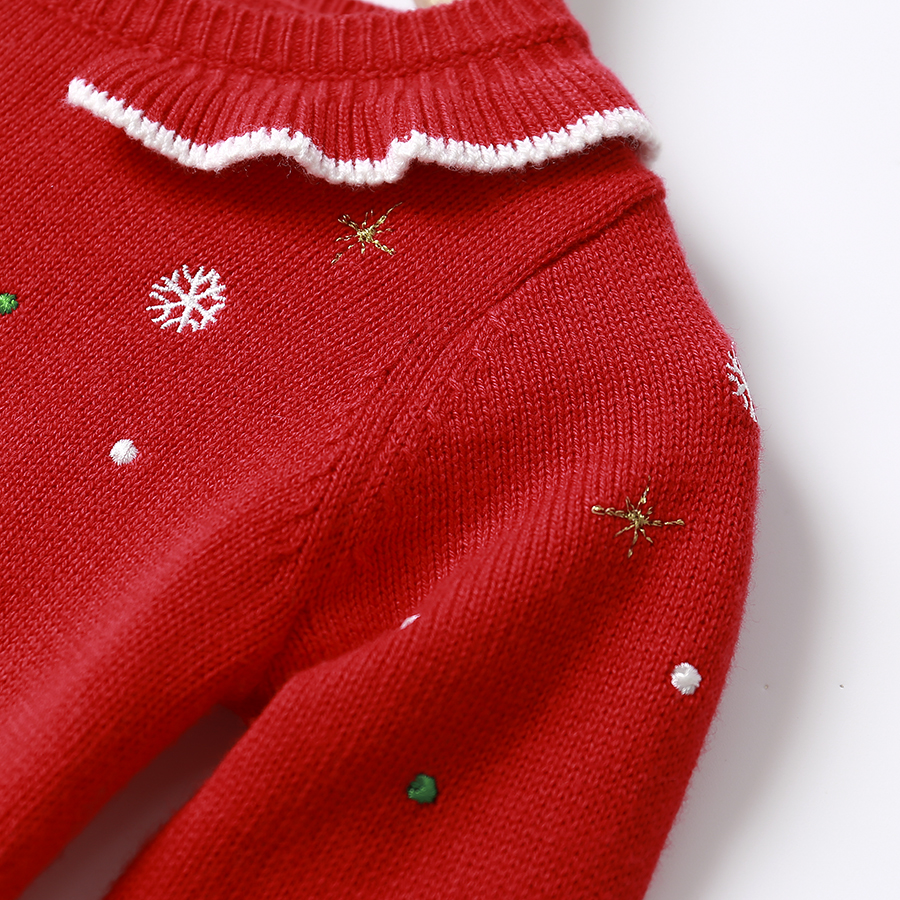 新款童装喜庆圣诞小麋鹿图案刺绣毛织衫外套