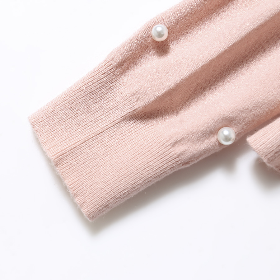 新款珍珠搭配装饰圆领粉色潮流百搭毛织衫女