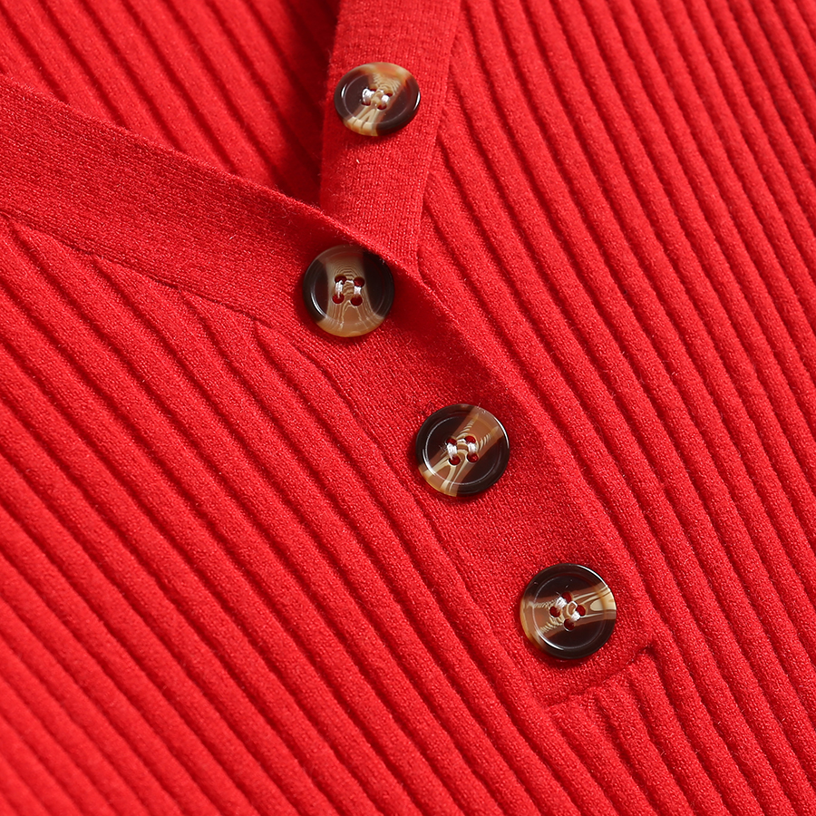 新款修身V领红色毛织衫性感成熟百搭女上衣