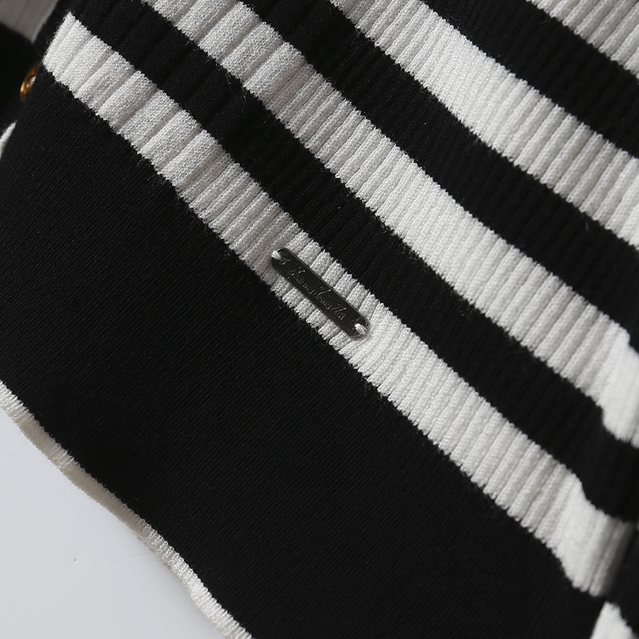 新款日系优雅黑白条纹羊毛衫短袖修身外套