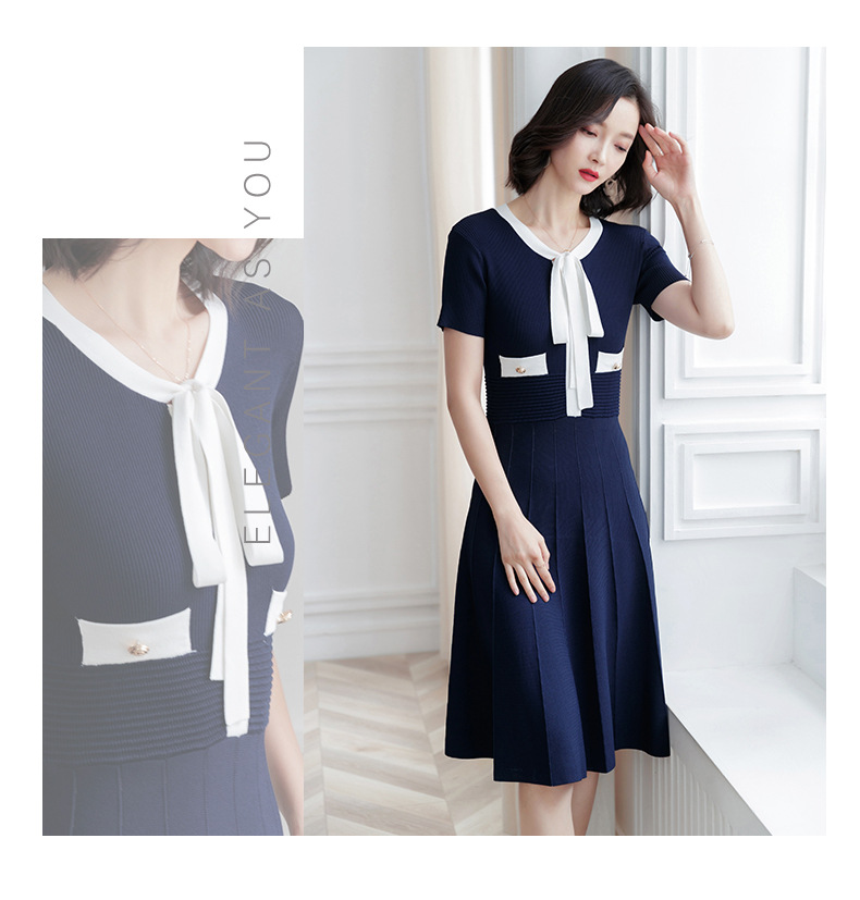2019夏装新款冰丝短袖针织连衣裙女欧美气质修身显瘦系带连衣裙子(B516)