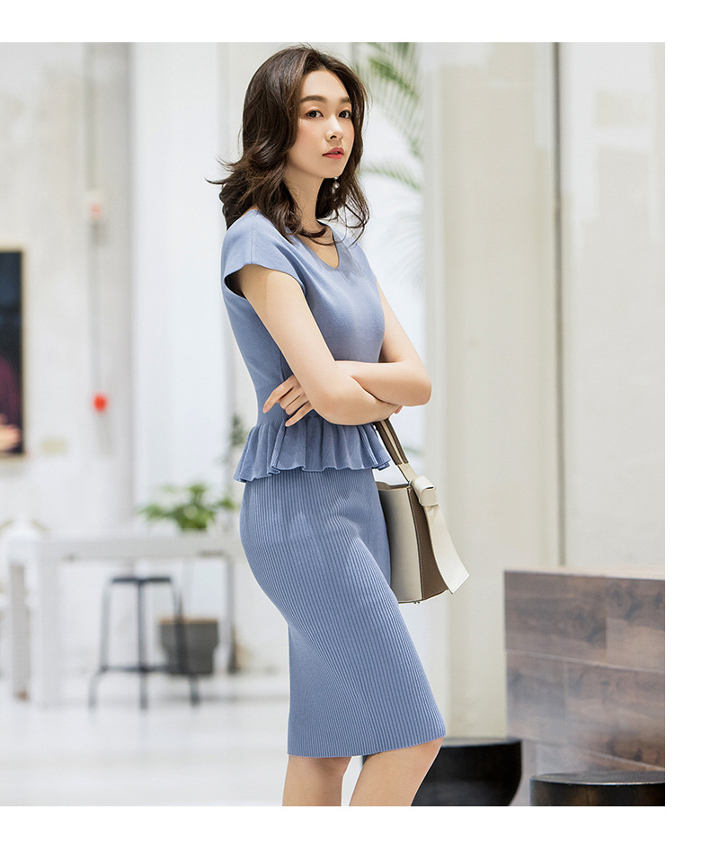 套装女2019夏装新款时尚休闲小香风chic职业正装针织两件套装裙女(703D)