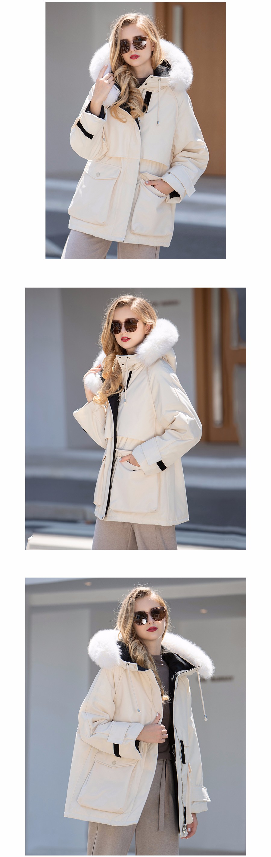 工装羽绒服女2019新款冬季时尚潮流短款大毛领白鸭绒加厚保暖外套