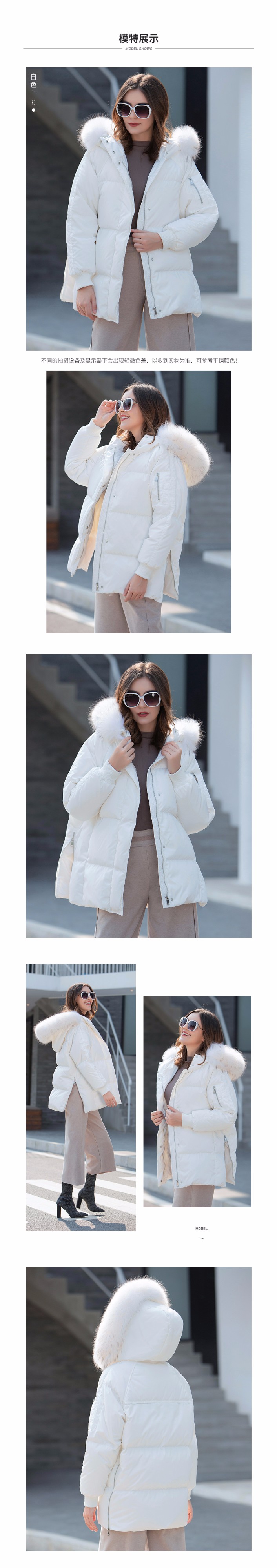 以弘羽绒服女中长款2019新款韩版时尚潮面包服加厚白鸭绒冬装外套