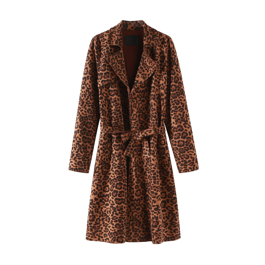 气质真皮皮衣女外套春秋中长款时尚豹纹牛皮风衣