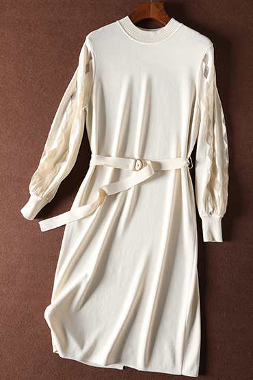 女装系带镂空袖冰麻针织裙