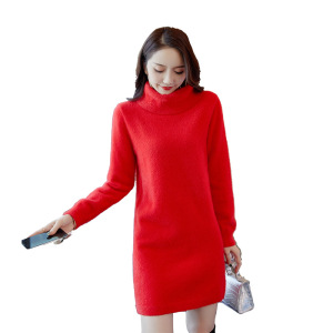 冬季爆款女装圆领长袖裙衫高领气质OL连衣裙韩版纯色女装修身外贸