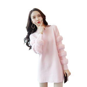 冬季热卖爆款圆领纯色连衣裙韩版长袖修身兔绒包芯纱休闲性感女装