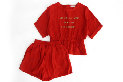 女童装夏季红红火火短袖休闲套装