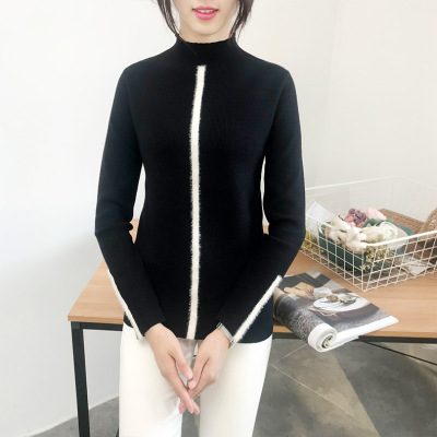 春季女装2019韩版圆领纯色时尚百搭宽松长袖女式针织毛衣上衣