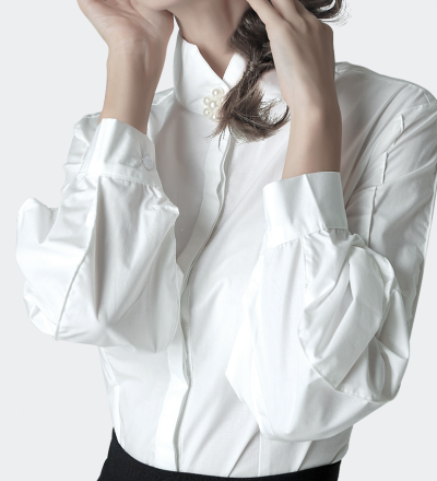 欧洲站春装长袖棉质白色衬衫女OL职业灯笼袖显瘦韩版上衣打底衬衣