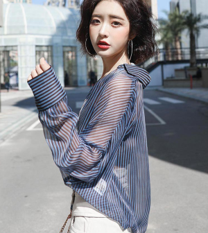 新款潮韩版女士衬衫上衣防晒衫空调衫超薄雪纺女款衬衣