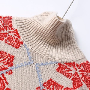 新款复古高领提花慵懒风工艺手工针织毛织衫
