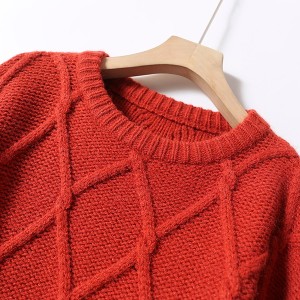 新款复古款大红色菱格羊毛衫长袖打底衫休闲